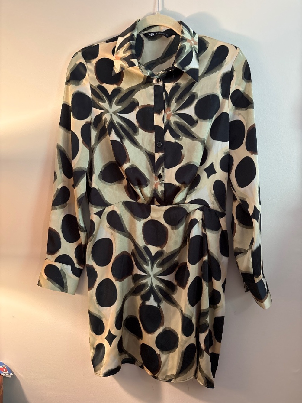 Zara long sleeve satin shirt dress size medium